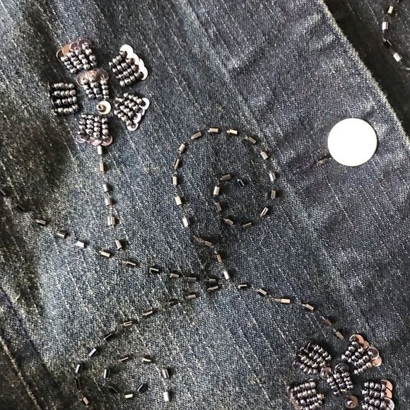 FLASHBACK Plus Size Denim Fitted Jacket Embellished Button Up - Picture 6 of 8